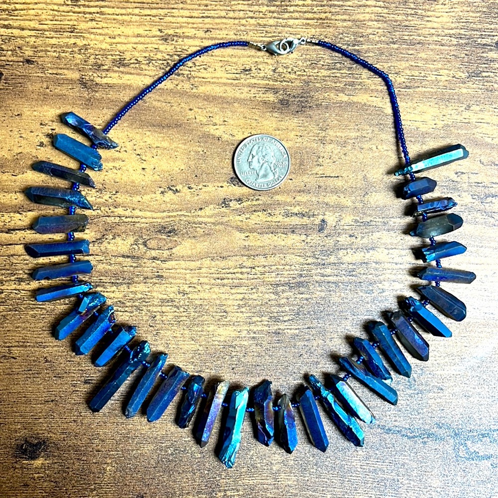 Blue Aura Quartz Crystal Necklace